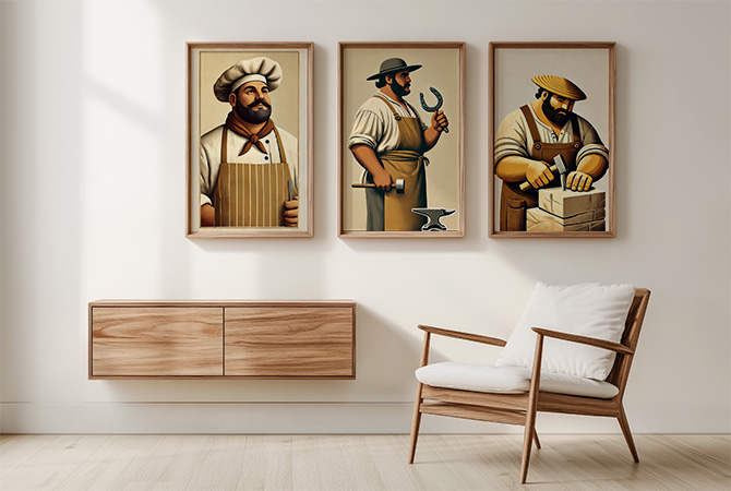 Un visuel de nos créations dans un salon présentant un triptyque